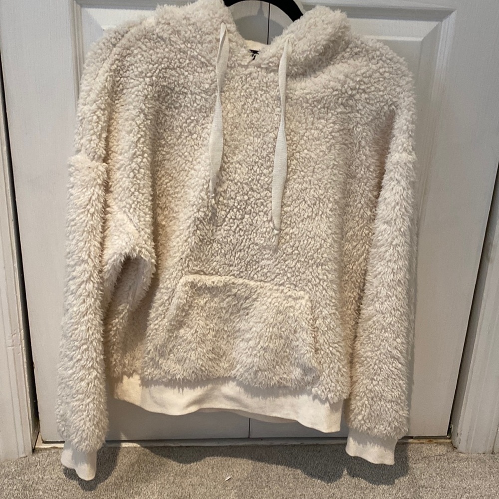 White Sherpa Hoodie, Size Large